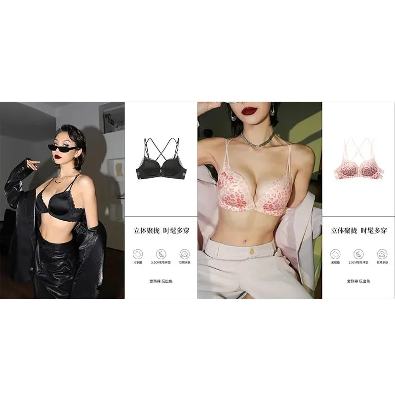 Victoria Style MOYISU Pink Leopard Wireless Bra Set Front Hook Design Push Up Bralette Sexy Back Lingerie To Boost Small Bust — image 16