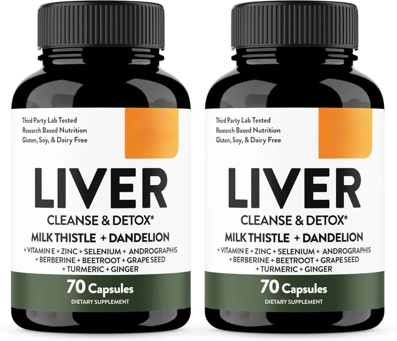 Liver Cleanse Detox Repair Support Capsules Milk Thistle Dandelion Root Turmeric Ginger Botanical Herbal Supplement 70 Count — image 9