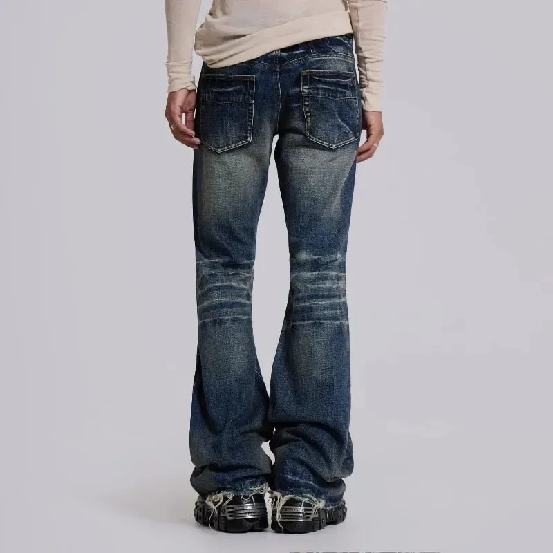 Y2K Mid Blue Flared Jeans Vintage Washed Men Women Bootcut Jeans Gothic High Street Unisex Streetwear Retro Baggy wide leg Pants — image 3