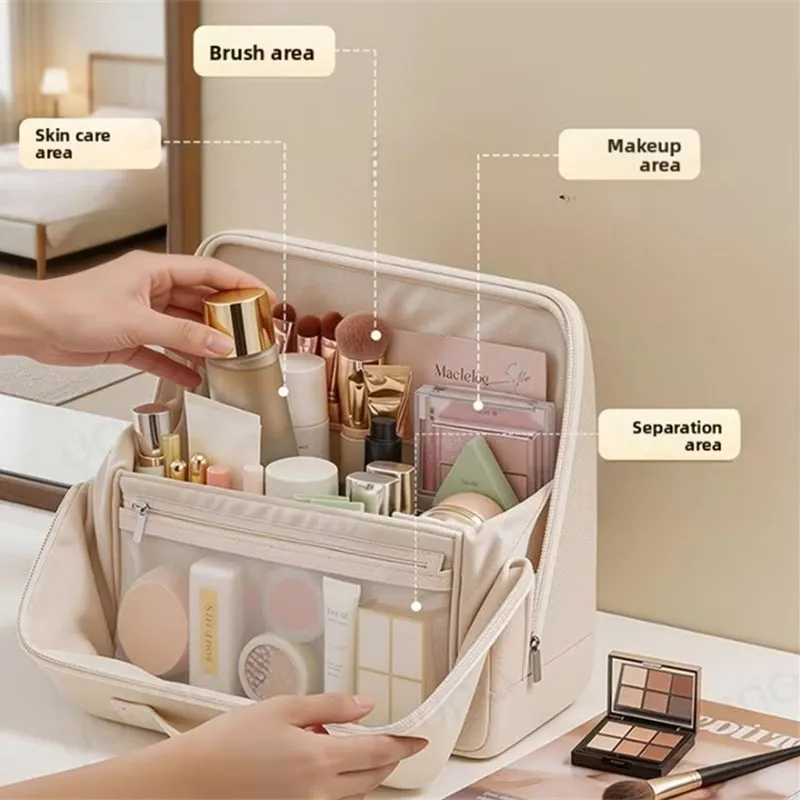 Standing Makeup Brushes Storage Bag PU Leather Multi Compartment Cosmetic Tools Bag Large Capacity Skincare Toiletry Organizer — image 4