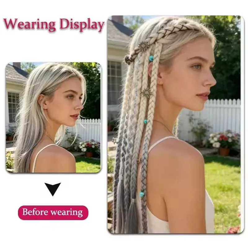 LM Bohemian Style Fried Dough Twists Braid Hairpiece Female Wig Braid BB Clip Style Boxing Braid for Women Festival Rave Styling — image 5