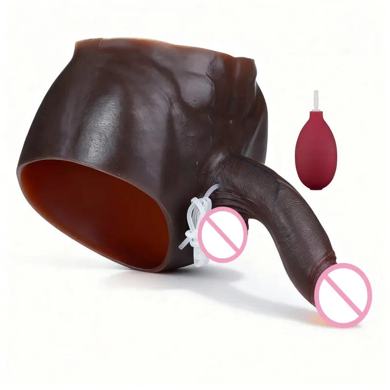 Black Nude Silicone Squirting Panties With Simulated Solid Penis Strapon Big Realistic Ejaculation Dildo Sex Toy For Women — image 50