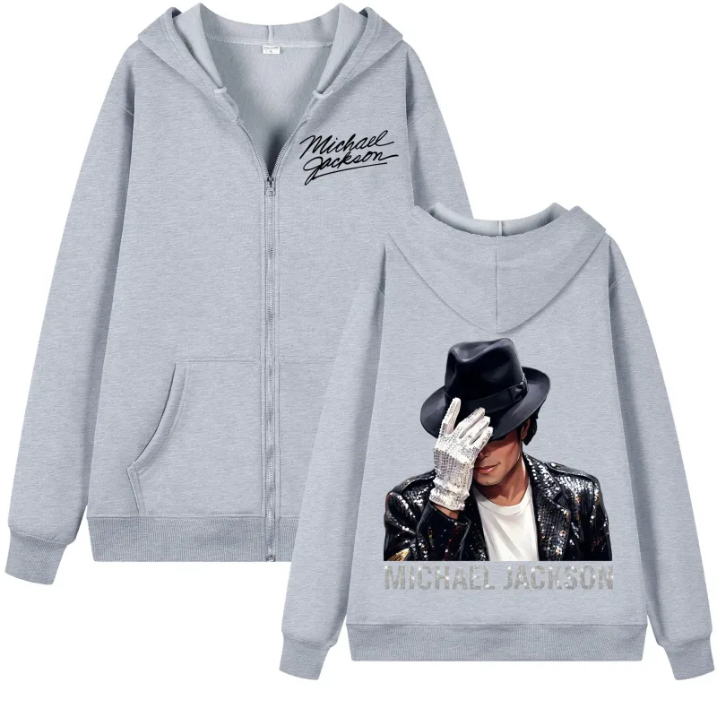 90's Rock Singer Michael Jackson Zipper Hoodie Vintage Fashion Zip Up Hooded Sweatshirts Men Women Casual Loose Fleece Pullovers — image 7