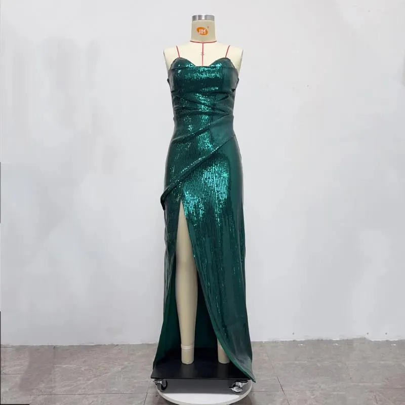 Sequined Strapless Evening Gown in Rose Color with a Thigh Slit Women's Sexy Sequin Open Back Lace Up Dress Long Style — image 8