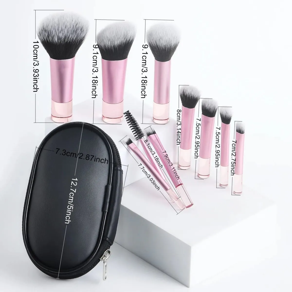 10-delt mini makeup børste sæt med taske Bærbar rejsestørrelse makeup børste fås i flere farver