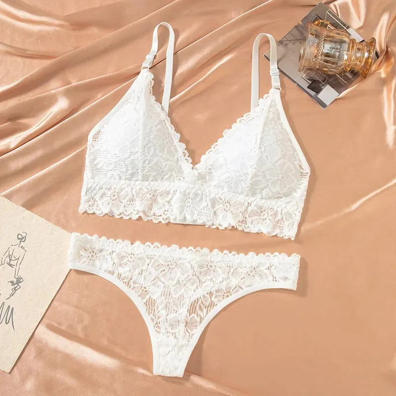 Women's Bra Set Large Size Sexy Lace Gathering Sling Vest Breathable Underwear Panties Womens Lingerie Set Bra and Panty Set — image 7