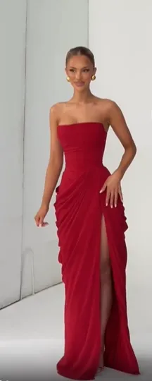 Gaun Maxi Belah Wanita Berlipat Tanpa Tali Kuning Gaun Slim Fit Cinching Pinggang Tanpa Lengan Elegan Gaun Pesta Harian Wanita 2026 — image 8