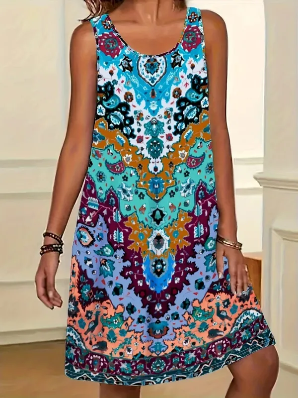 2026 Summer Women's Sleeveless Dresses Knee-Length Round-Neck Dresses Beach and Vacation Casual Dresses Printed Women's Dresses — image 15
