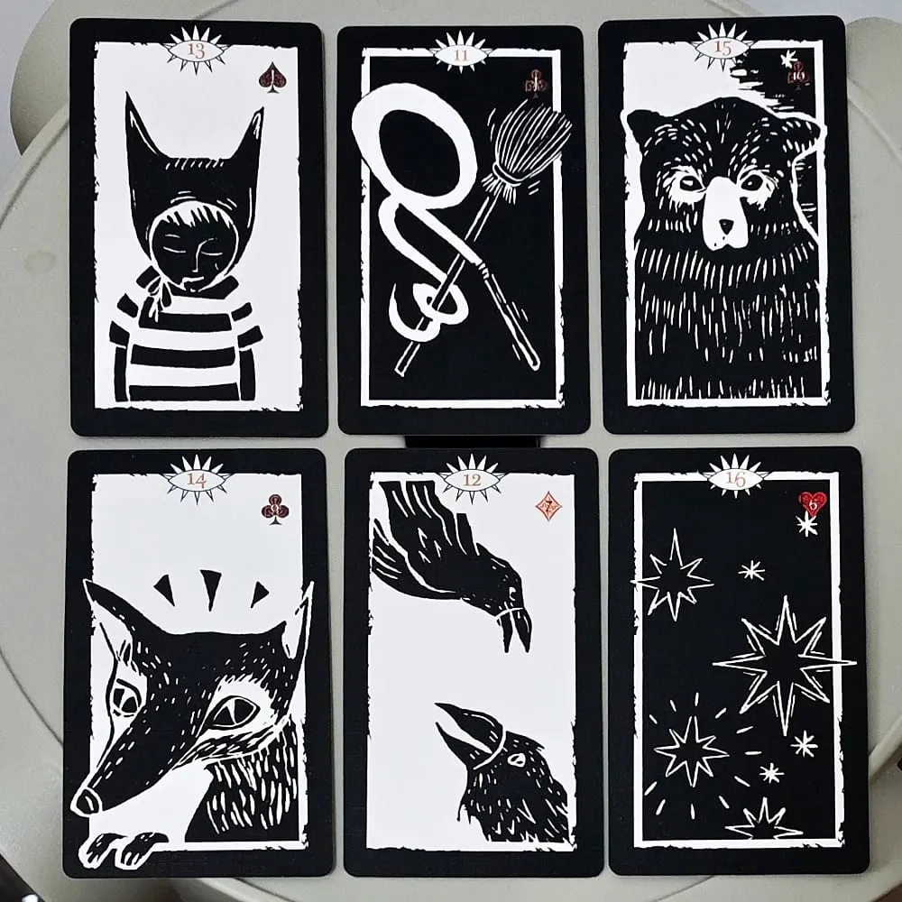 Gulliver Lenormand Oracle Deck 10.3*6cm - 36 Cards Minimalist Black & White Linocut Art — image 3