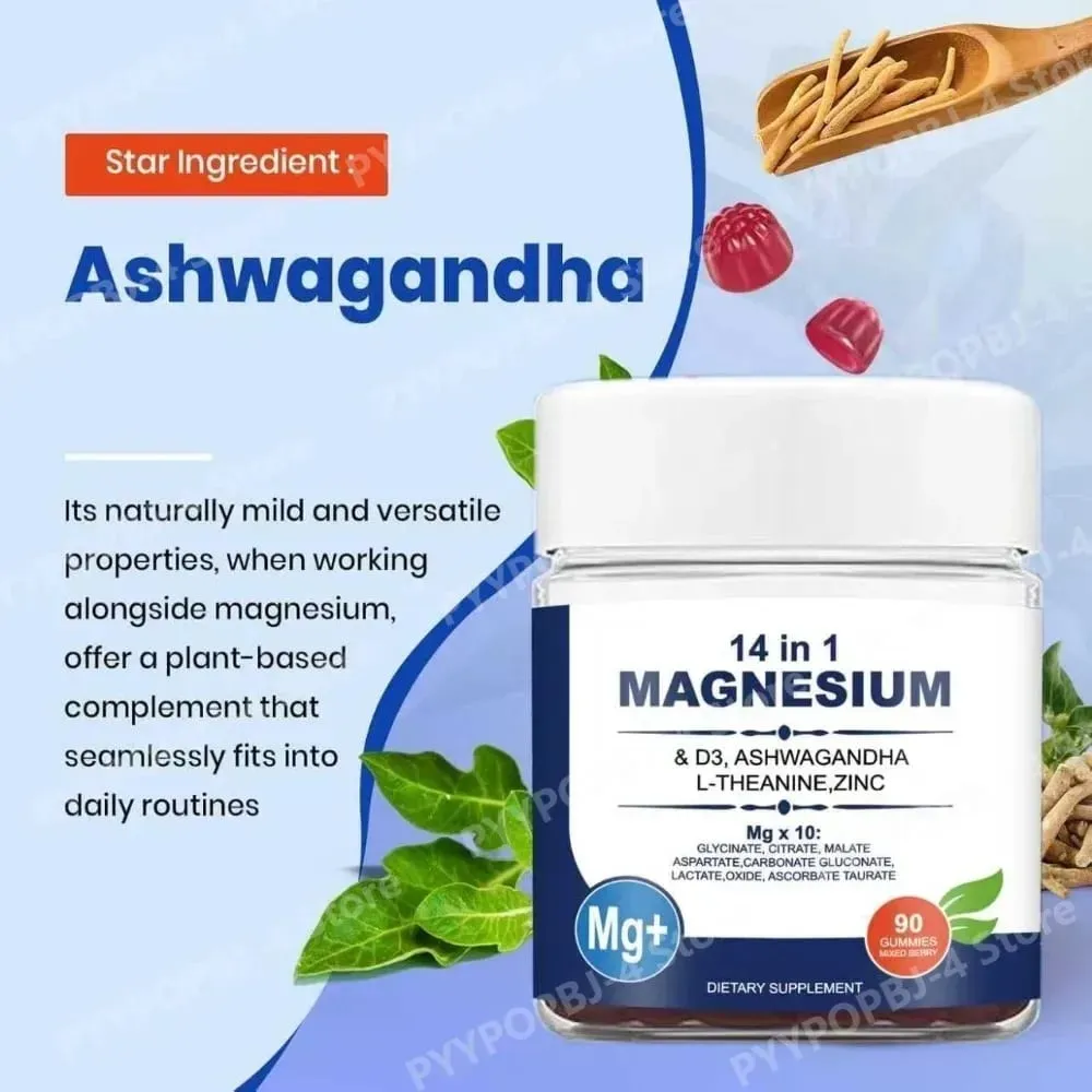 Magnesium Complex 14 in 1 Gummies with Ashwagandha L Theanine D3 Zinc Daily Nutrition Supplement Sleep Calm Support — image 4