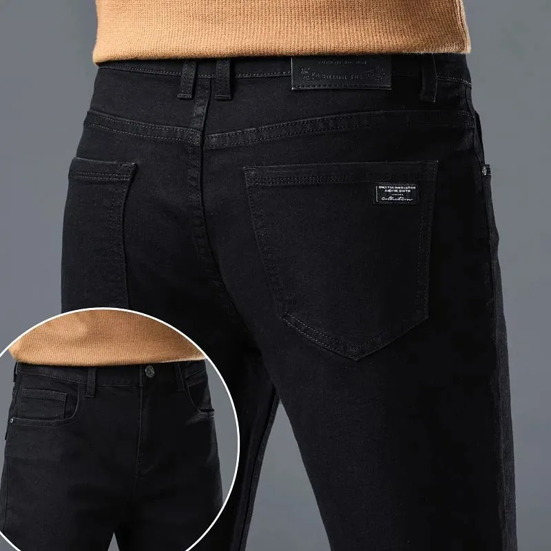 Men's Slim Jeans Korean Fashion Elastic Straight Casual Denim Pants Comfortable Work Male Spring Autumn Trousers Black Gray — image 6