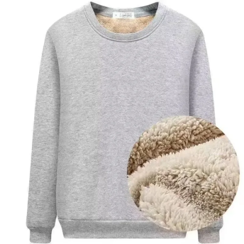 Lamb Fleece Lined Fleece Lined Sweatshirt Thick Warm Thermal Loose Fit Long Sleeve Sweatshirt Autumn Winter Weight — image 9