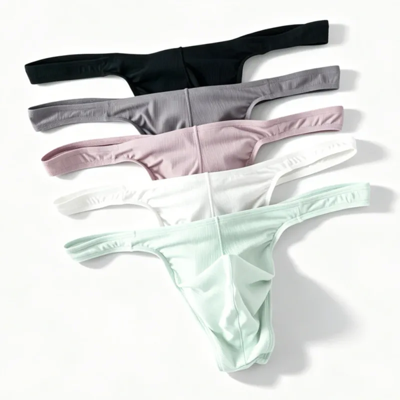 Ice Silk Thongs Men Sexy Underwear Soft Ribbed G-string Breathable Underpants Seamless Panties Male Lingerie Bulge Pouch Briefs — image 19