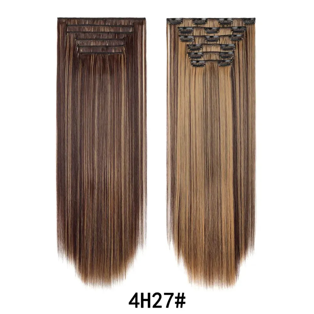 7Pcs 16 Clips Clip In Hair Extensions 150g Long Straight Synthetic Hair Pieces For Women Natural Black Brown Highlight Blonde