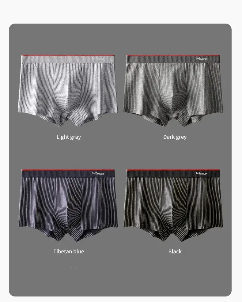 MiiOW PLUS 5XL 3/4Pcs Striped Panties Boxershorts Men Underwear Organic Cotton Boxer Shorts Antibacterial Seamless Underpants — image 9
