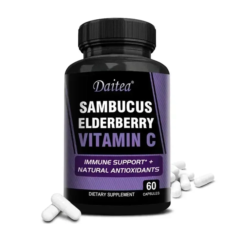 Sambucus Black Elderberry Capsules 350mg with Vitamin C Zinc Immune Support Antioxidant & Energy Boost Promotes Digestion — image 8