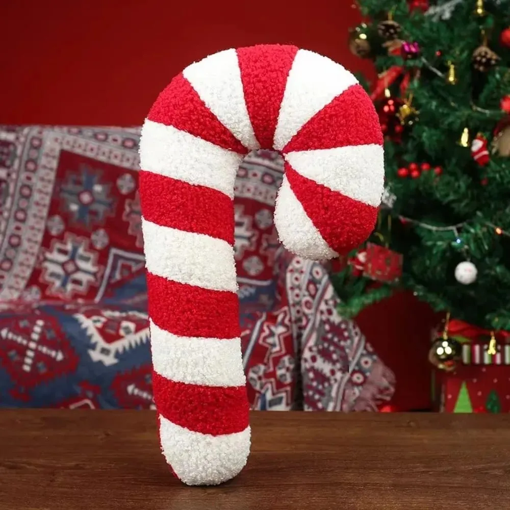 New Soft Christmas Cartoon Pillow Red Plush Red Decoration Pillow Candy Crutch Living Room Sofa Cushions Christmas