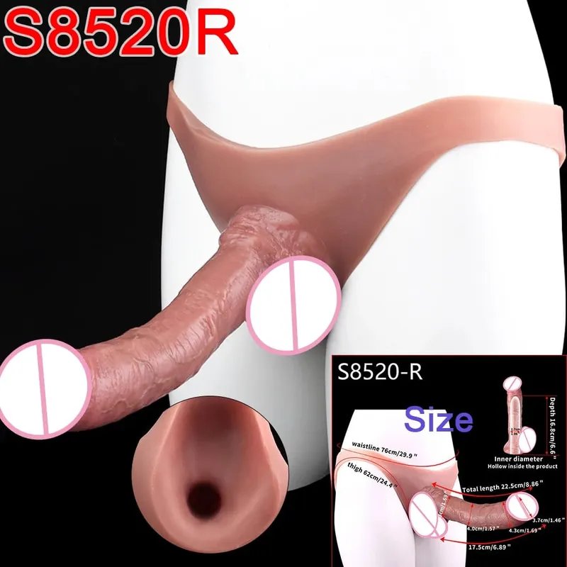 Gode ​​Long et creux à sangle pour homme, pénis Ultra réaliste, manches longues, pantalon, couverture de coq masculin, jouets sexuels