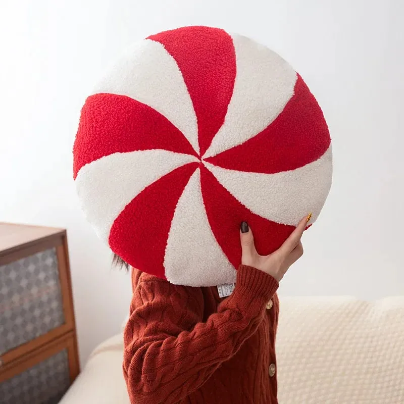 Christmas Day Plush Decor Pillow Stuffed Wreath Snowflake White Red Round Candy Soft Seat Cushion Party Prop Decor Gift — image 8