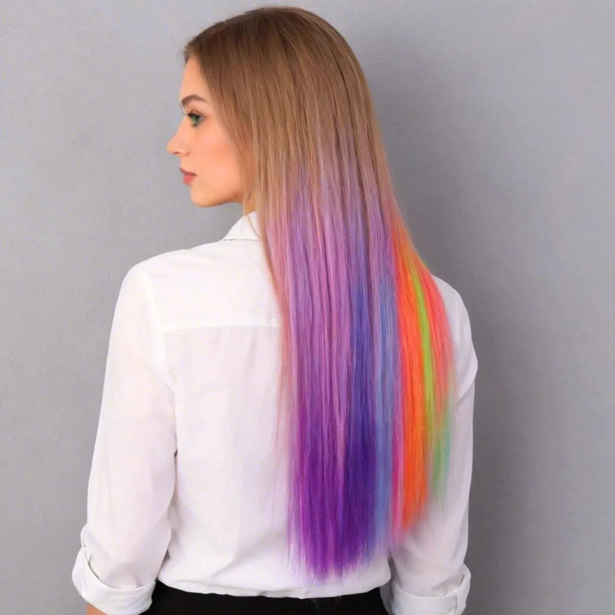 2PCS synthetic color hair extension piece wig women's highlighting clip hair heat-resistant wig piece long straight hair — image 2