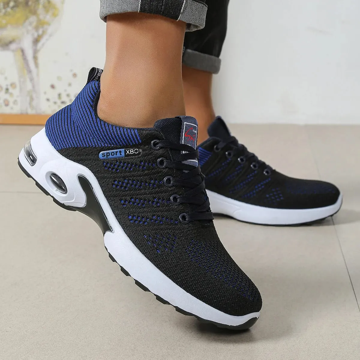 Men's Black Grey Knit Air Cushion Sneakers Breathable Non-Slip Lightweight Casual Running Shoes for Daily Walking Work — image 3