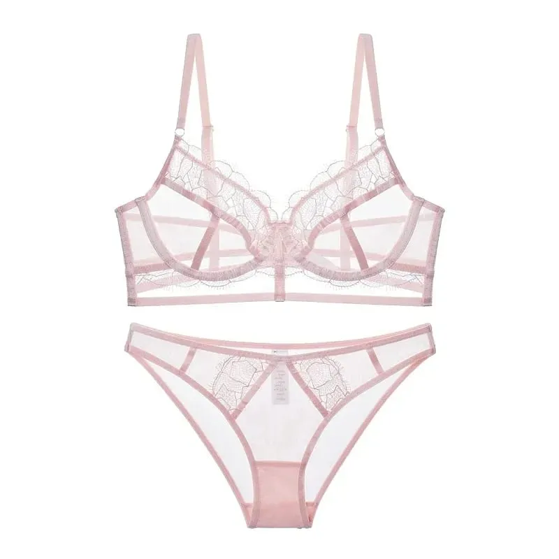 Ultra-Thin Embroidery Mesh Lingerie Set with Steel Ring Push-Up for Large Breasts & Sexy Look — image 9
