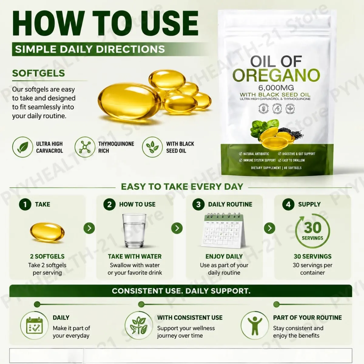 Oreganoolie 6000mg sorte frøolie softgels understøtter dagligt immunforsvar Fordøjelsesbalance Urteformel Ikke GMO 60 Antal — image 6