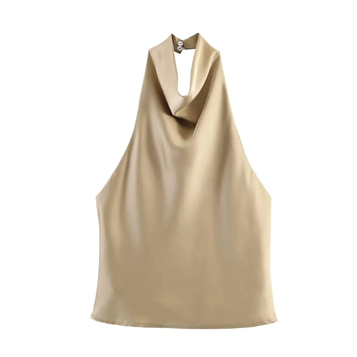 Women's Satin Halter Neck Sleeveless Top Summer Elegant Draped Collar Blouse Smooth Chic Office Party Wear Evening Outings — image 16