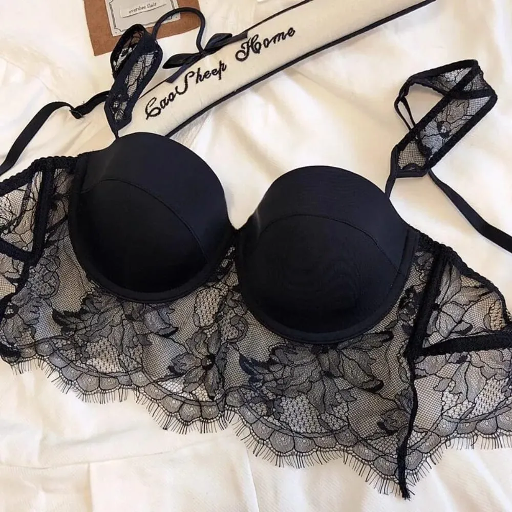 セクシーな Women Chic Lace Lingerie 2‑Pcs Set Soft Underwire Deep U‑Back Thin Cup Push‑Up Summer Breathable Intimate Underwear S-XL — image 2