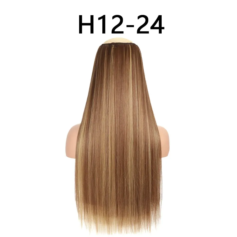 Synthetic 24Inch Hair Extensions OnePiece 5 Clips Long Straight Hairstyle Heat Resistant Fake Hairpiece For Women Natural Brow — image 21