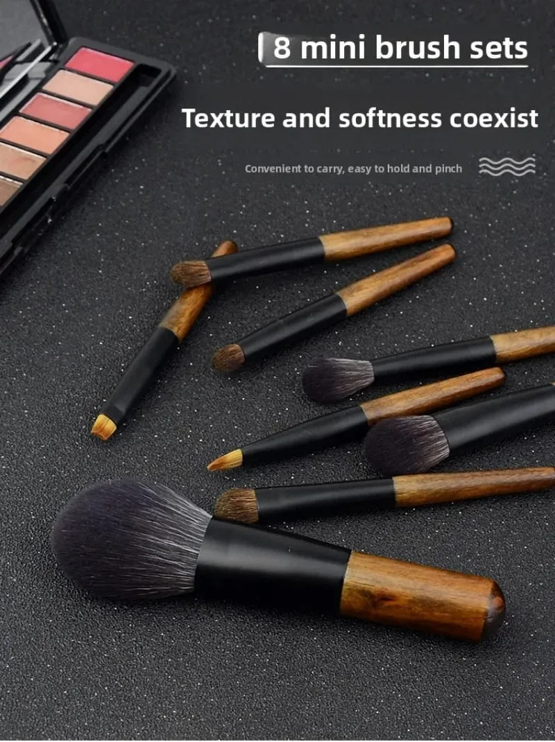 8Pcs 미니 여행 메이크업 브러쉬 세트 파우치 나무 손잡이 화장품 브러쉬 페이스 파우더 블러쉬 형광펜 컨실러 아이 섀도우 — image 6