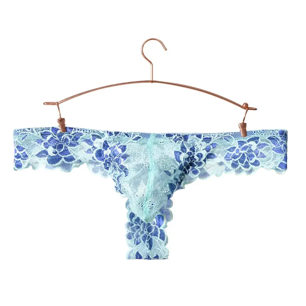 Men Floral Lace Thong Low Rise Elastic Waist G‑String Breathable See‑Through Floral Print Male Underwear Sexy Lingerie Panties