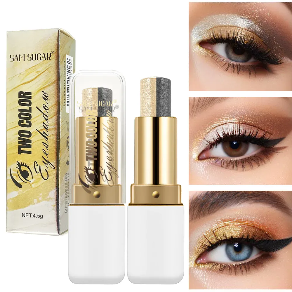 Long Lasting Two Tone Eyeshadow Stick Waterproof Smudgeproof Shimmer Highlighter Blendable Eye Contour Makeup Cosmetic — image 4