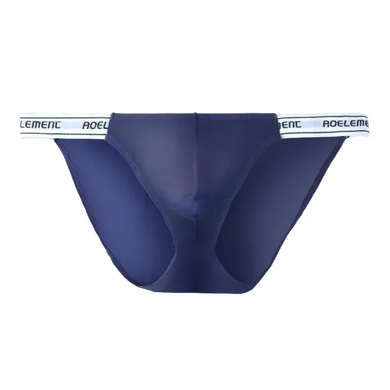 Men's Underwear Solid Color Elastic Tight Sexy Low Waist Ice Silk High Fork Thong Fitness Sports Comfortable Triangle Shorts — image 25