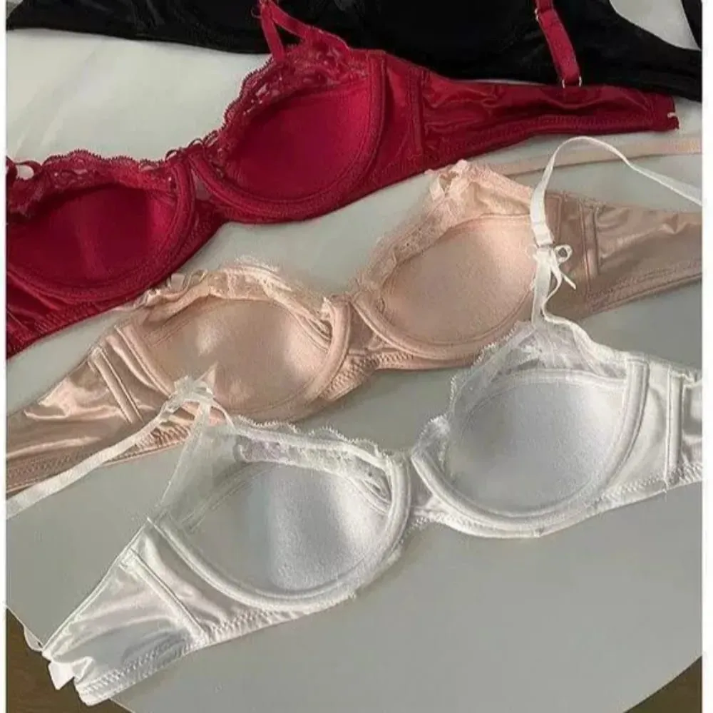 Women Bridal Red Bra Set Thin Minimizer Big Bust French Half Cup Sexy Lace Lingerie Underwear For Holiday Wedding — image 7