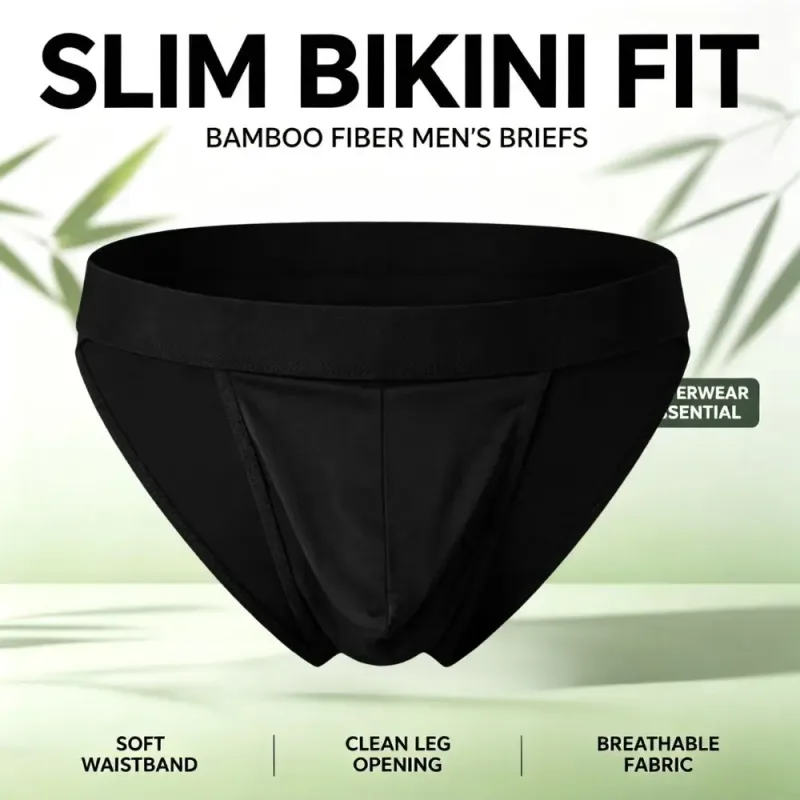 Miękkie włókno bambusowe Męskie majtki bikini z wysokim stanem Zintegrowany woreczek odprowadzający wilgoć Bielizna sportowa na trening gimnastyczny Zestaw 1 3 szt. — image 8