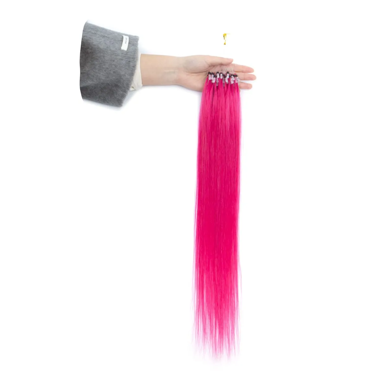 Colored Micro Link Hair Extensions Human Hair No Glue Virgin Human Hair for Women Girls 50 Strands Colorful 30G Gray — image 19