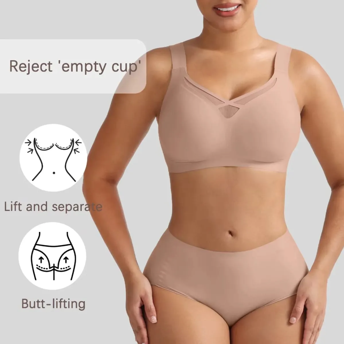 Plus Size Lingerie Set Sexy Mesh Seamless Wireless Plunge Bra Set - Soft Support Push up Lingerie for Women — image 6