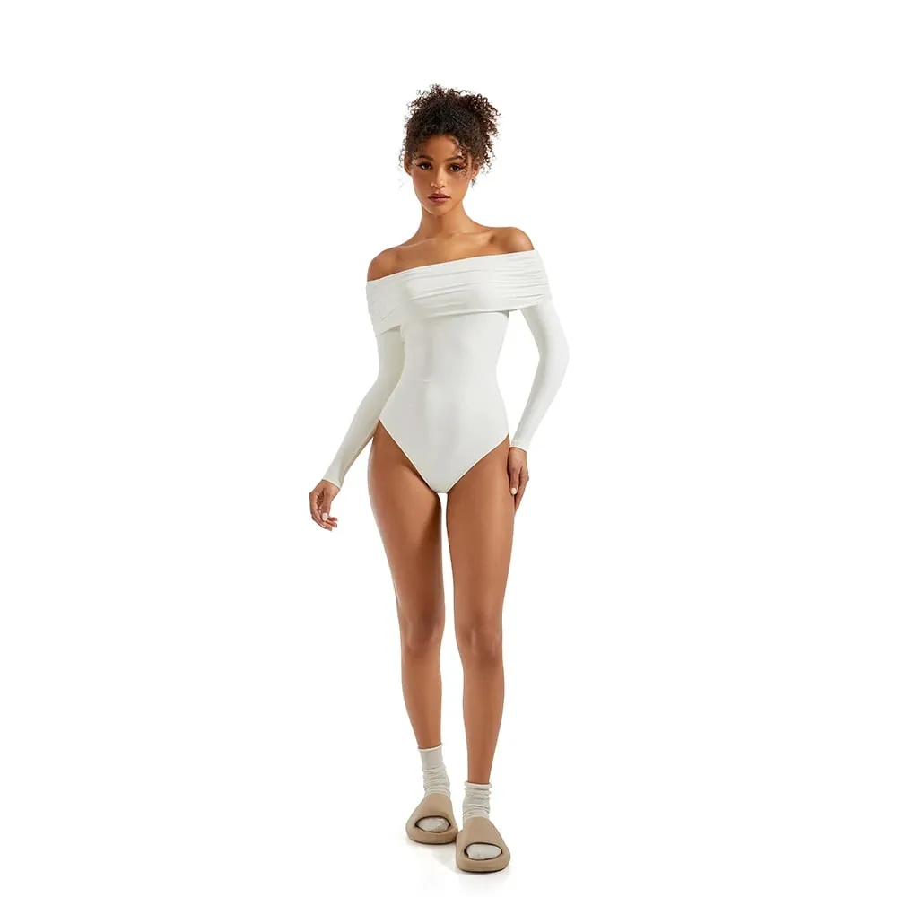 Basic Long Sleeve Bodysuit Blouse for Women Autumn Winter Slim Fit Off Shoulder Bodysuits Streetwear Y2K Bodycon Rompers Femme