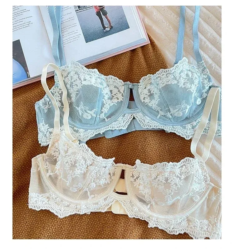 Embroidered Bralette & Panty Set for Women Ultra-Thin Comfort Underwire Support Large Size Lingerie — image 5