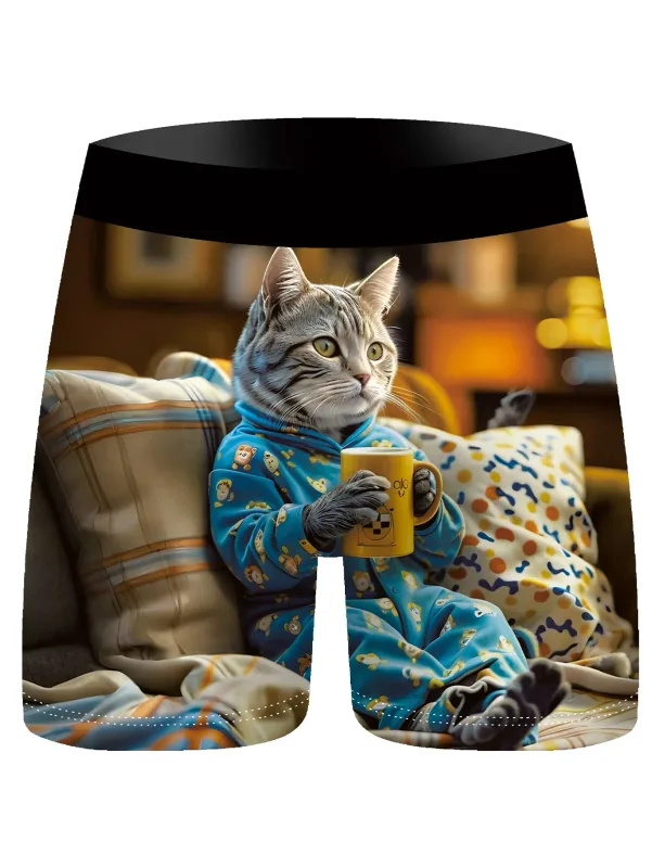 3Pcs Männer Boxer Briefs Nette Faule Katze 3D Druck Unterwäsche Weiche Stretch Männliche Unterhose Lustige Neuheit Geschenk Boxershorts — image 4