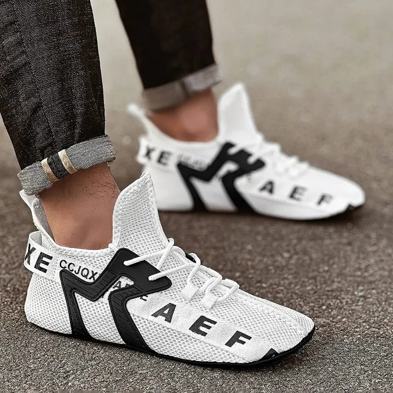 White Sneakers Men High Top Comfortable Breathable Mesh Casual Shoes Socks Shoes Big Size 47 Outdoor Walking Shoes for Men — image 3