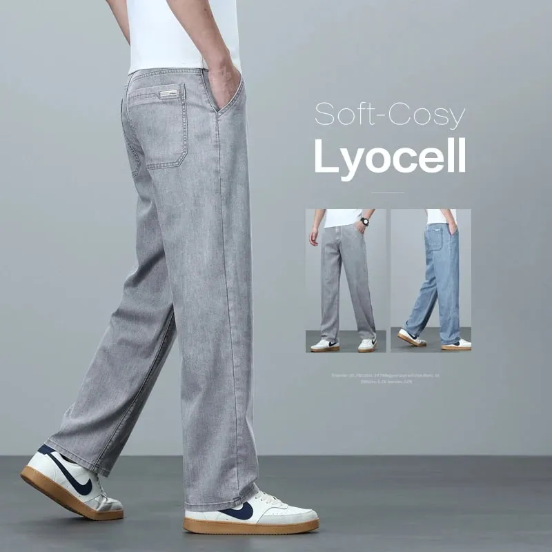 High Quality Spring Summer Lyocell Men's Jeans Loose Straight Wide Leg Casual With Slant Pockets Trousers Male Plus Size 40 — image 1
