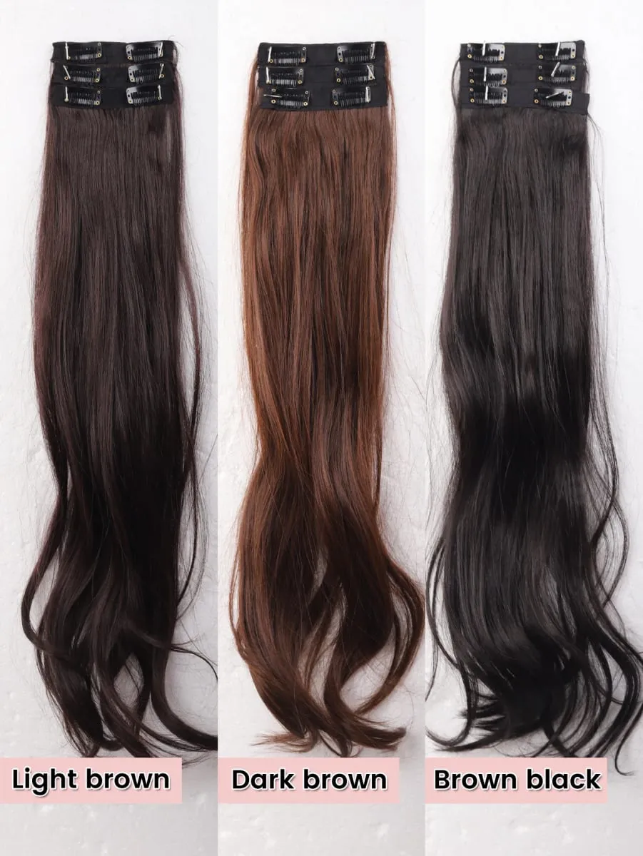 3PCS 24Inch Synthetic Long Curly Wavy Clip In Hair Extension Lightweight Black Brown Hair Accessories Invisible Women Daily — image 5