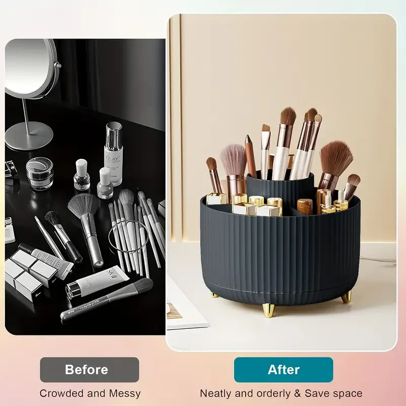 360° Rotating 5 Slot Makeup Brushes Holder Organizer Multi-Functional Desk Storage Cosmetics Storage for Vanity Desktop Bathroom — image 3