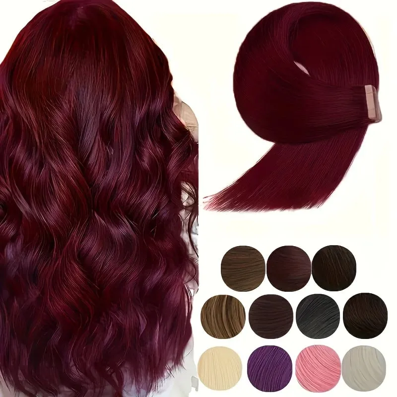 Tape In Bio Synthetic Hair Extensions 10pcs/ lot 24inches Heat Resistant Fiber Straight Seamless PU Skin Weft Tape Ins For Women — image 12