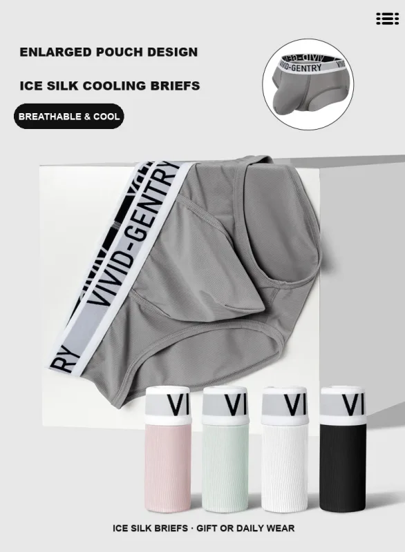 Men's Elastic Ice Silk Underwear Sexy Big U Convex Pouch Briefs Korean Youth Breathable Sports Panties Solid Mid Waist Underpant — image 7
