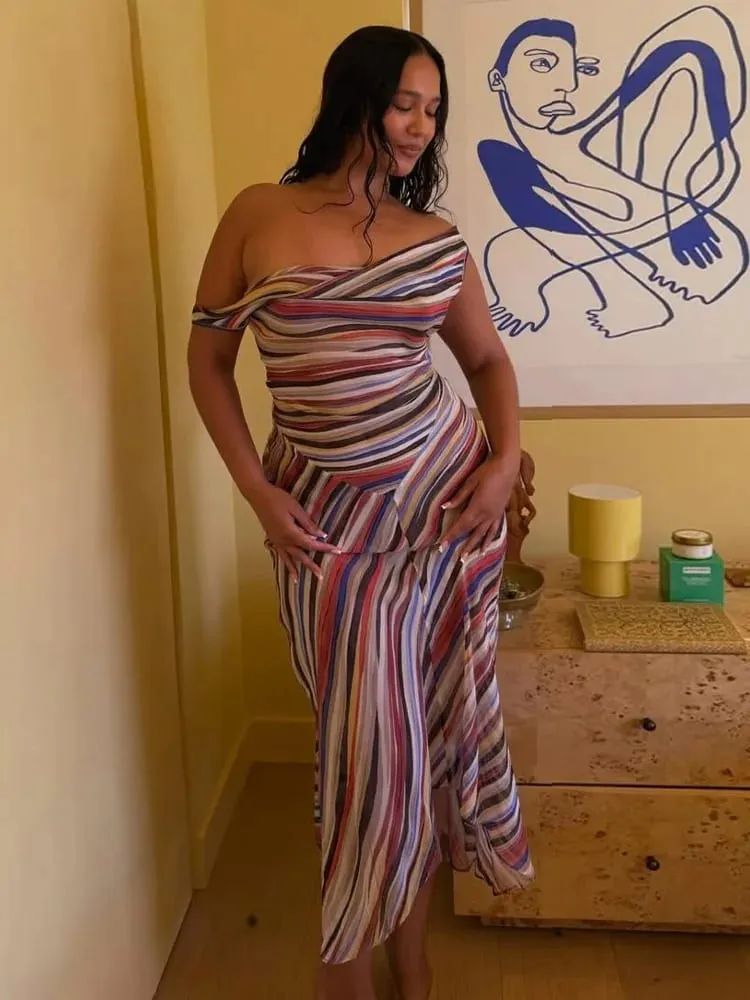2026 Summer Colorful Stripe Long Dresses for Women Chic Sleeveless Female Midi Dress Fashion New Lady Vacation Beach Vestidos — image 2