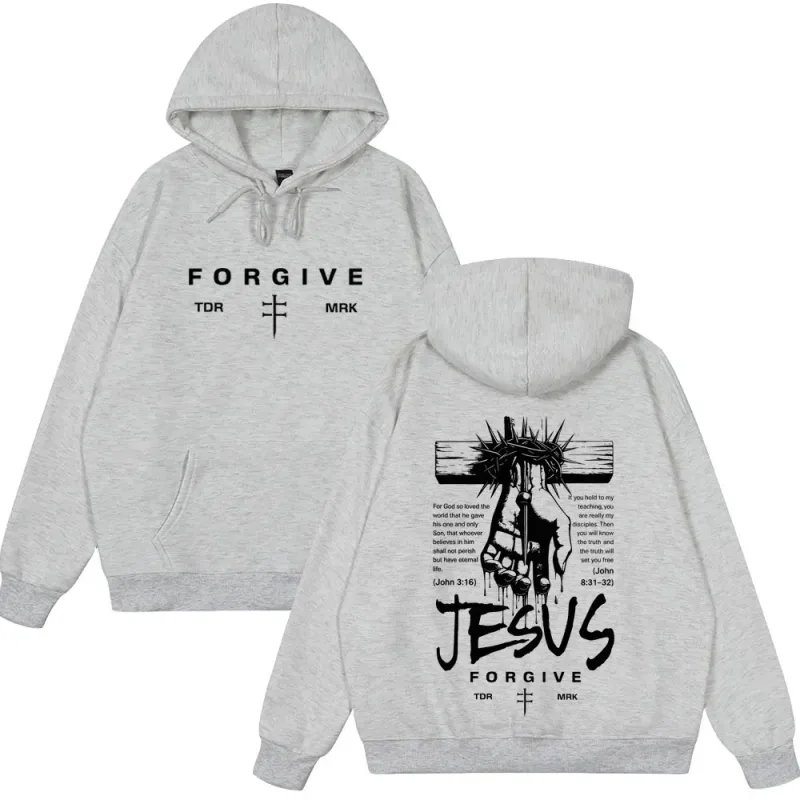 Jesus Forgive Fashion Graphic Hoodie Men Women Vintage Clothing Pullover Winter Long Sleeves Loose Casual Oversized Sweatshirts — image 3
