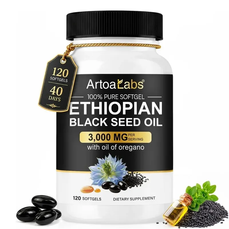 Minyak Habbatus Sauda Ethiopia 3000Mg Kapsul Gel Lunak dengan Minyak Oregano Mendukung Kesehatan Kekebalan Tubuh, Keseimbangan Pencernaan & Vitalitas Harian 120 Hitungan